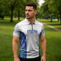 Custom New Zealand Aotearoa Zipper Polo Shirt Purple Maori Paua Shell Indigenous - Polynesian Pride