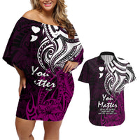 Your Matter Suicide Prevention Couples Matching Off Shoulder Short Dress and Hawaiian Shirt Pink Polynesian Tribal LT9 Pink - Polynesian Pride