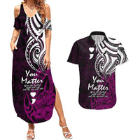 Your Matter Suicide Prevention Couples Matching Summer Maxi Dress and Hawaiian Shirt Pink Polynesian Tribal LT9 Pink - Polynesian Pride