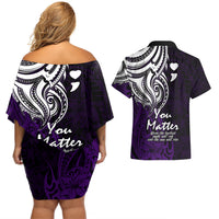 Your Matter Suicide Prevention Couples Matching Off Shoulder Short Dress and Hawaiian Shirt Purple Polynesian Tribal LT9 - Polynesian Pride