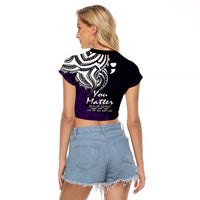 Your Matter Suicide Prevention Raglan Cropped T Shirt Purple Polynesian Tribal LT9 - Polynesian Pride