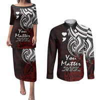 Your Matter Suicide Prevention Couples Matching Puletasi Dress and Long Sleeve Button Shirts Red Polynesian Tribal LT9 Red - Polynesian Pride