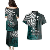 Your Matter Suicide Prevention Couples Matching Puletasi Dress and Hawaiian Shirt Turqoise Polynesian Tribal LT9 - Polynesian Pride