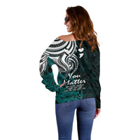 Your Matter Suicide Prevention Off Shoulder Sweater Turqoise Polynesian Tribal LT9 - Polynesian Pride