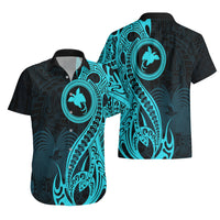 Papua New Guinea Island Hawaiian Shirt Bird of Paradise with Aqua Polynesian Tribal LT9 - Polynesian Pride