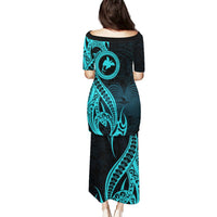 Papua New Guinea Island Puletasi Bird of Paradise with Aqua Polynesian Tribal LT9 - Polynesian Pride