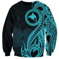 Papua New Guinea Island Sweatshirt Bird of Paradise with Aqua Polynesian Tribal LT9 Unisex Aqua - Polynesian Pride