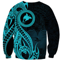 Papua New Guinea Island Sweatshirt Bird of Paradise with Aqua Polynesian Tribal LT9 - Polynesian Pride