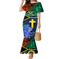Personalised Tafea Day Mermaid Dress Vanuatu Sand Drawing With Polynesian Pattern LT9 Women Blue - Polynesian Pride