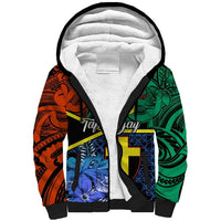Personalised Tafea Day Sherpa Hoodie Vanuatu Sand Drawing With Polynesian Pattern LT9 Unisex Blue - Polynesian Pride