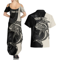 Personalised Polynesia Fishing Couples Matching Summer Maxi Dress and Hawaiian Shirt With Maori Hei Matau Fish Hook Gold Art LT9 - Polynesian Pride