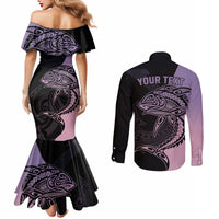 Personalised Polynesia Fishing Couples Matching Mermaid Dress and Long Sleeve Button Shirts With Maori Hei Matau Fish Hook Pastel Art LT9 - Polynesian Pride