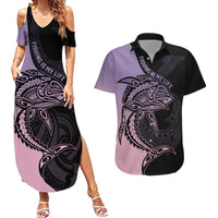 Personalised Polynesia Fishing Couples Matching Summer Maxi Dress and Hawaiian Shirt With Maori Hei Matau Fish Hook Pastel Art LT9 Pastel - Polynesian Pride