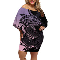 Personalised Polynesia Fishing Off Shoulder Short Dress With Maori Hei Matau Fish Hook Pastel Art LT9 Women Pastel - Polynesian Pride