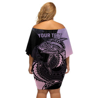 Personalised Polynesia Fishing Off Shoulder Short Dress With Maori Hei Matau Fish Hook Pastel Art LT9 - Polynesian Pride