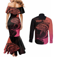 Personalised Polynesia Fishing Couples Matching Mermaid Dress and Long Sleeve Button Shirts With Maori Hei Matau Fish Hook Pink Art LT9 - Polynesian Pride