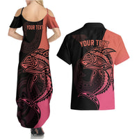 Personalised Polynesia Fishing Couples Matching Summer Maxi Dress and Hawaiian Shirt With Maori Hei Matau Fish Hook Pink Art LT9 - Polynesian Pride