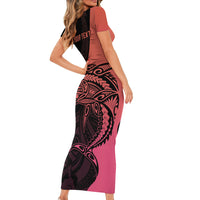 personalised-polynesia-fishing-family-matching-short-sleeve-bodycon-dress-and-hawaiian-shirt-with-maori-hei-matau-fish-hook-pink-art