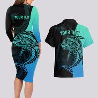personalised-polynesia-fishing-couples-matching-long-sleeve-bodycon-dress-and-hawaiian-shirt-with-maori-hei-matau-fish-hook-turquoise-art