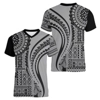 Samoa Siapo Arty Women V Neck T Shirt Black Style LT9 - Polynesian Pride