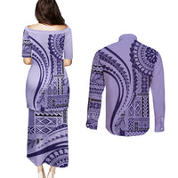 Samoa Siapo Arty Couples Matching Puletasi Dress and Long Sleeve Button Shirt Purple Style LT9 - Polynesian Pride