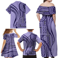 Samoa Siapo Arty Family Matching Off Shoulder Maxi Dress and Hawaiian Shirt Purple Style LT9 - Polynesian Pride