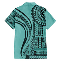 Samoa Siapo Arty Family Matching Long Sleeve Bodycon Dress and Hawaiian Shirt Turquoise Style LT9 - Polynesian Pride