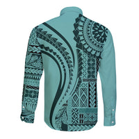 Samoa Siapo Arty Long Sleeve Button Shirt Turquoise Style LT9 - Polynesian Pride