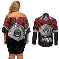 Aotearoa and Tonga Mo Te Tiriti Couples Matching Off Shoulder Short Dress and Long Sleeve Button Shirt New Zealand Honour The Treaty Ake!Ake!Ake!