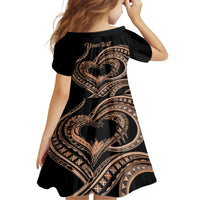 Personalised Valentines Day Romantic Lovers Family Matching Short Sleeve Bodycon Dress and Hawaiian Shirt LT9 - Polynesian Pride