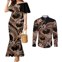 Polynesia Valentines Day Forever In My Heart Tattoo Couples Matching Mermaid Dress and Long Sleeve Button Shirt Gold Style LT9 Gold - Polynesian Pride