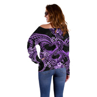 Polynesia Valentines Day Forever In My Heart Tattoo Off Shoulder Sweater Purple Style LT9 - Polynesian Pride