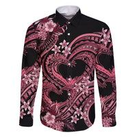 Polynesia Valentines Day Forever In My Heart Tattoo Family Matching Off Shoulder Long Sleeve Dress and Hawaiian Shirt Pink Style LT9 Dad's Shirt - Long Sleeve Pink - Polynesian Pride