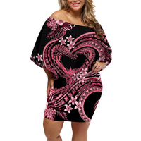 Polynesia Valentines Day Forever In My Heart Tattoo Family Matching Off Shoulder Short Dress and Hawaiian Shirt Pink Style LT9 Mom's Dress Pink - Polynesian Pride