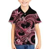 Polynesia Valentines Day Forever In My Heart Tattoo Family Matching Short Sleeve Bodycon Dress and Hawaiian Shirt Pink Style LT9 Son's Shirt Pink - Polynesian Pride