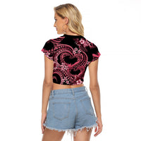 Polynesia Valentines Day Forever In My Heart Tattoo Raglan Cropped T Shirt Pink Style LT9 - Polynesian Pride