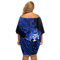 Northern Mariana Islands Ylang-ylang Mwarmwar Off Shoulder Short Dress Polynesian Blue Style LT9 - Polynesian Pride