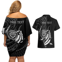 Personalised FSM Culture Day Couples Matching Off Shoulder Short Dress and Hawaiian Shirt Hammerhead Shark Tribal 2024 LT9 - Polynesian Pride