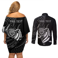 Personalised FSM Culture Day Couples Matching Off Shoulder Short Dress and Long Sleeve Button Shirt Hammerhead Shark Tribal 2024 LT9 - Polynesian Pride