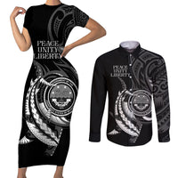 Personalised FSM Culture Day Couples Matching Short Sleeve Bodycon Dress and Long Sleeve Button Shirt Hammerhead Shark Tribal 2024 LT9 Black - Polynesian Pride