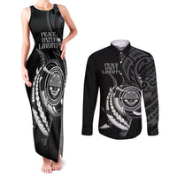 Personalised FSM Culture Day Couples Matching Tank Maxi Dress and Long Sleeve Button Shirt Hammerhead Shark Tribal 2024 LT9 Black - Polynesian Pride