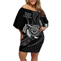 Personalised FSM Culture Day Family Matching Off Shoulder Short Dress and Hawaiian Shirt Hammerhead Shark Tribal 2024 LT9 Mom's Dress Black - Polynesian Pride