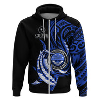 Personalised Chuuk FSM Culture Day Hoodie Hammerhead Shark Tattoo 2024 LT9 Zip Hoodie Blue - Polynesian Pride