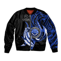 Personalised Chuuk FSM Culture Day Sleeve Zip Bomber Jacket Hammerhead Shark Tattoo 2024 LT9 Unisex Blue - Polynesian Pride