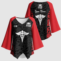 New Zealand Nurse RN 2026 Personalised Kimono Sleeve Blouse Red Maori Pattern Cultural Pride