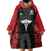 New Zealand Nurse RN 2026 Personalised Wearable Blanket Hoodie Red Maori Pattern Cultural Pride