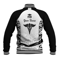 New Zealand Nurse RN 2026 Personalised Baseball Jacket White Maori Pattern Cultural Pride