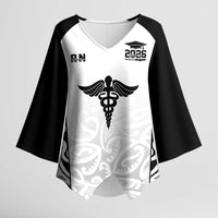 New Zealand Nurse RN 2026 Personalised Kimono Sleeve Blouse White Maori Pattern Cultural Pride