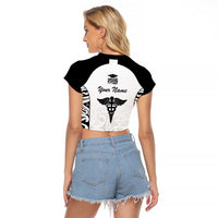 New Zealand Nurse RN 2026 Personalised Raglan Cropped T Shirt White Maori Pattern Cultural Pride