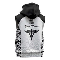 New Zealand Nurse RN 2026 Personalised Sleeveless Hoodie White Maori Pattern Cultural Pride